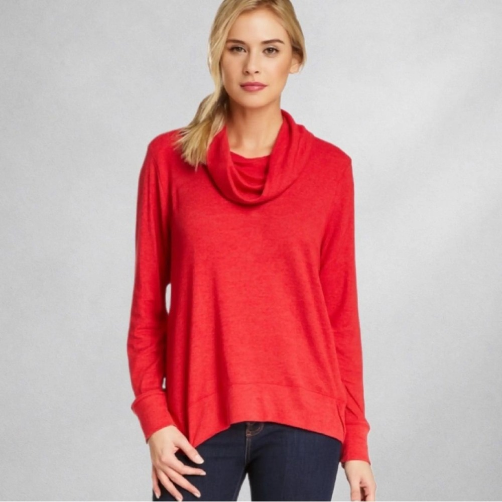 Sunday in Brooklyn Red Cowl Neck Sweater Long Sleeve Rayon Blend Small 13659A